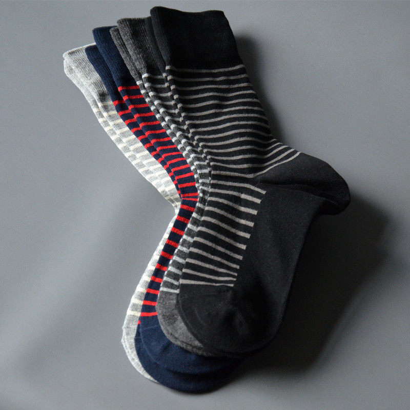 袜神出品出口日本高品质高筒绅士条纹休闲袜大直角秋冬纯棉男袜子