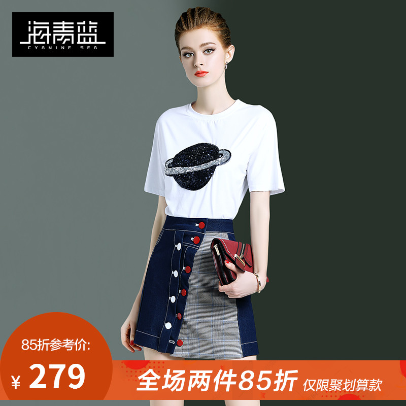 Blue sea 2019 new pattern Summer wear Two piece set Western style By age fashion Sequins leisure time skirt suitin the Women's clothing/Boutique , Set/Student uniforms/Work uniforms , Fashion Set category - from Buy2taobao.com to provide professional Taobao agent buy service