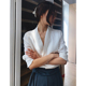高级感西装领法式chic小众极简净版衬衫长袖纯色宽松通勤衬衣韩版