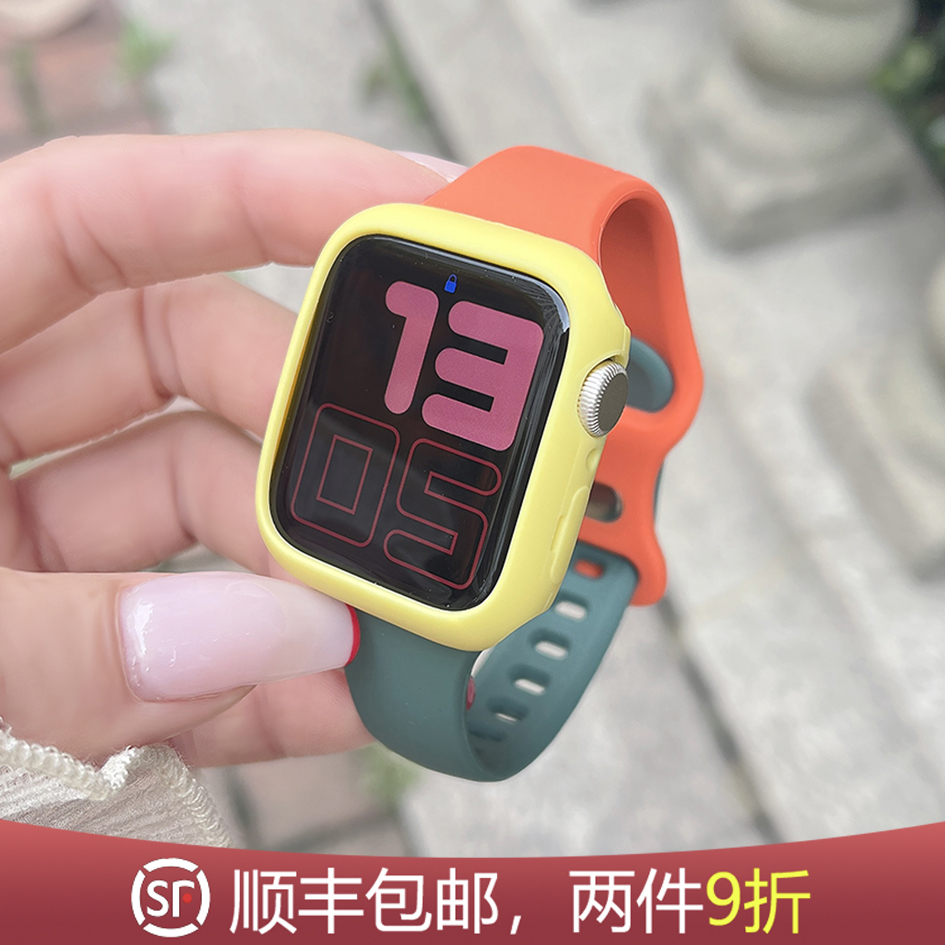 乐诺适用appl watch8表带苹果手表iwatch7新款撞色硅胶表带双色运动小蛮腰蝴蝶扣s6/5/4/se女款41/45mm夏季