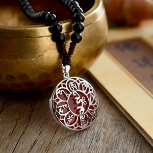 作明佛母心咒轮吊坠招桃花旺姻缘护身符佛牌转运项链纯银挂件饰品