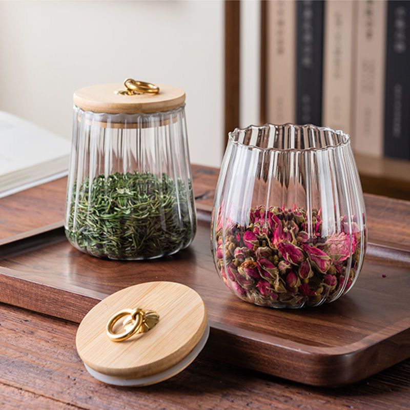 新款玻璃茶叶罐透明密封花茶储存家用日用条纹大号糖果药材收纳盒