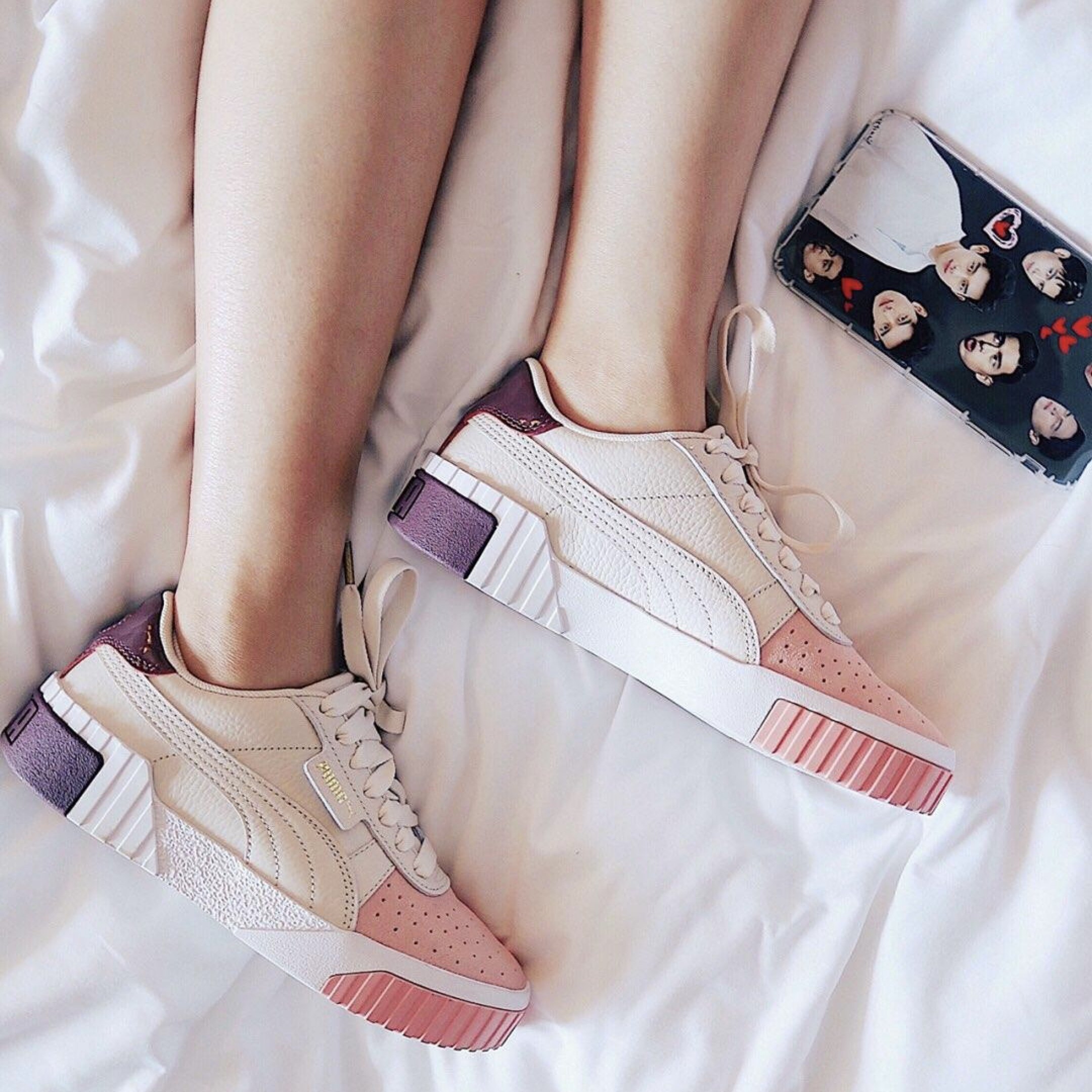 明星同款pumacali草莓鞋三明治白粉厚底松糕鞋彪马休闲板鞋低帮