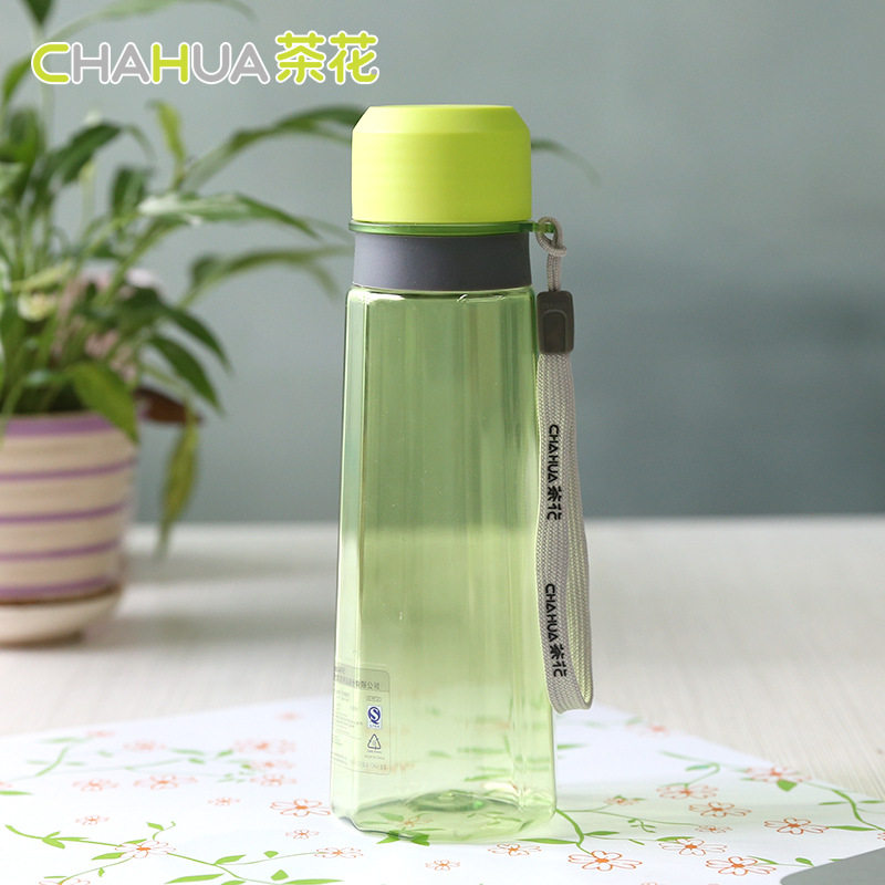 水杯塑料 直身杯 带提绳_茶花水杯便携塑料大容量带盖带提绳运动旅行
