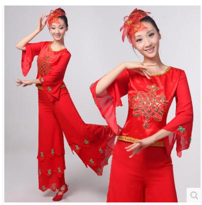 2022年新款秧歌服装女民族舞蹈东北腰鼓扇子舞服修身演出表演服女