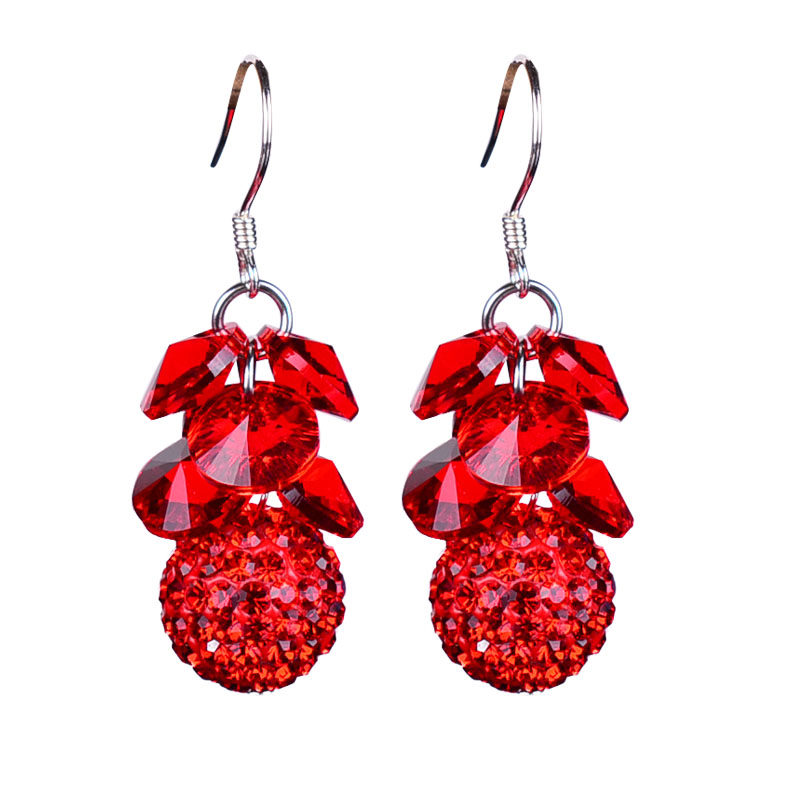 2022年新款本命年大红色耳环女奥地利水晶纯银闪亮钻珠喜庆耳饰
