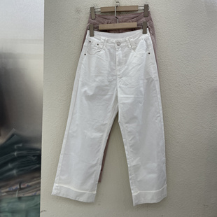 jeans阿里莎莎83520白色薄款九分直筒男友裤女夏季高腰休闲牛仔裤