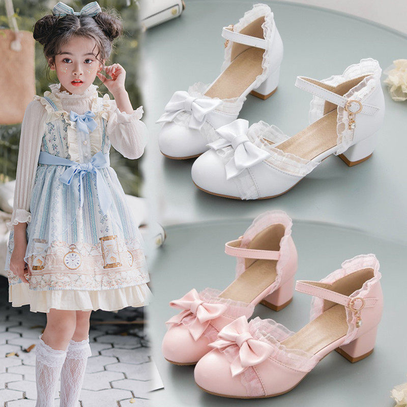 凉鞋2020春季新款公主鞋中大童学生演出白色包头儿童高跟皮鞋优惠券