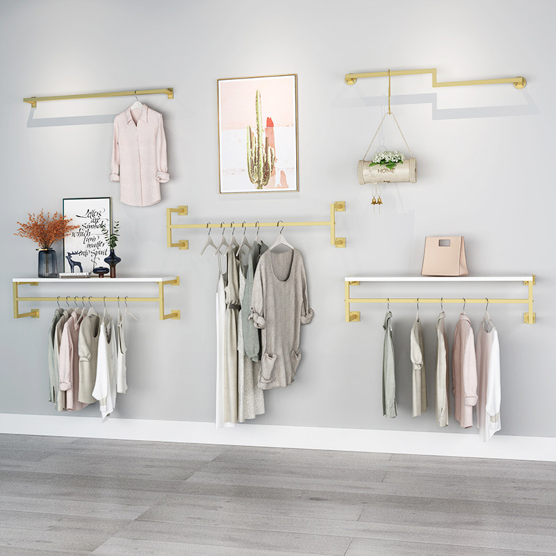 热销服装店衣架展示架上墙 壁挂式_服装店展示架上墙壁挂式男女装衣服