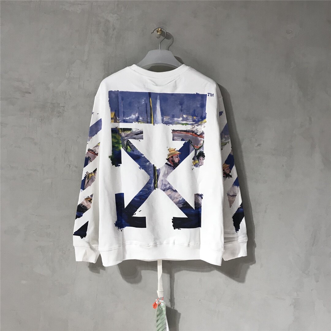 一折offwhite外套冬_off ow white秋冬莫奈油画水彩箭头圆领卫衣潮牌