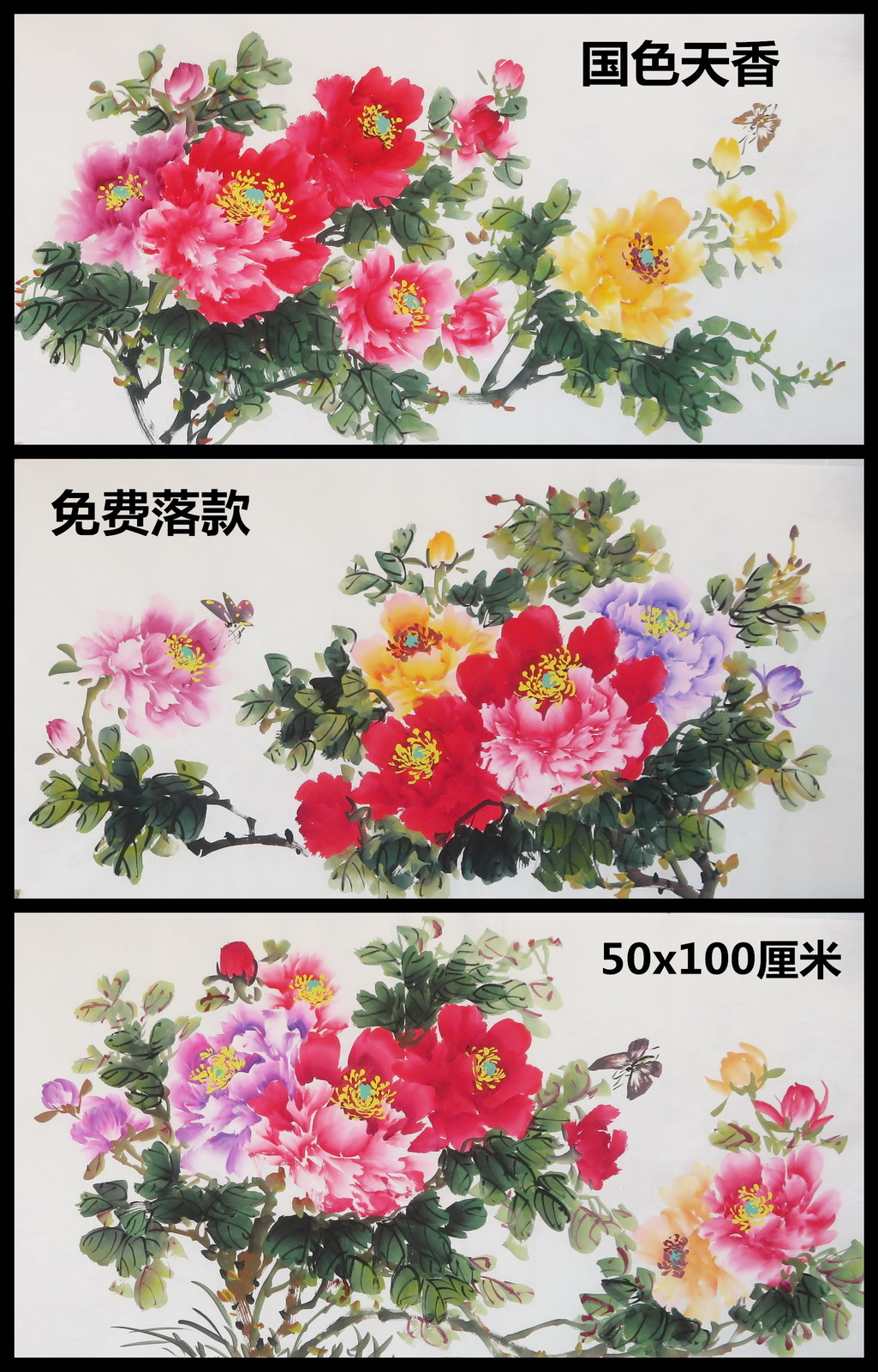 纯手绘花鸟国画牡丹客厅玄关装饰字画特价三尺水墨写意作品E-10