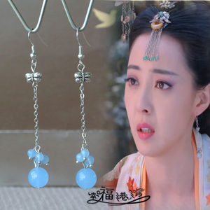 包邮 武媚娘传奇高阳公主米露复古蝴蝶蓝玉髓长款古装汉服耳环
