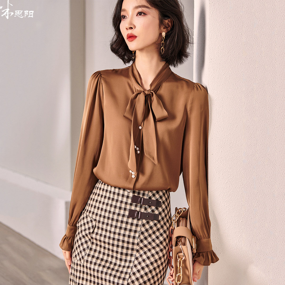 米思阳2021秋季新款气质知性衬衣女长袖重磅真丝衬衫女桑蚕丝上衣