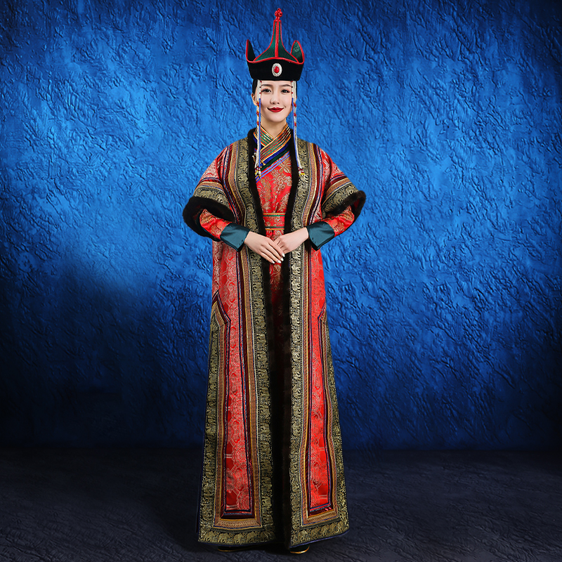 蒙古族女蒙古袍元朝贵族走秀款蒙古服饰王妃服民族舞蹈演出服定做