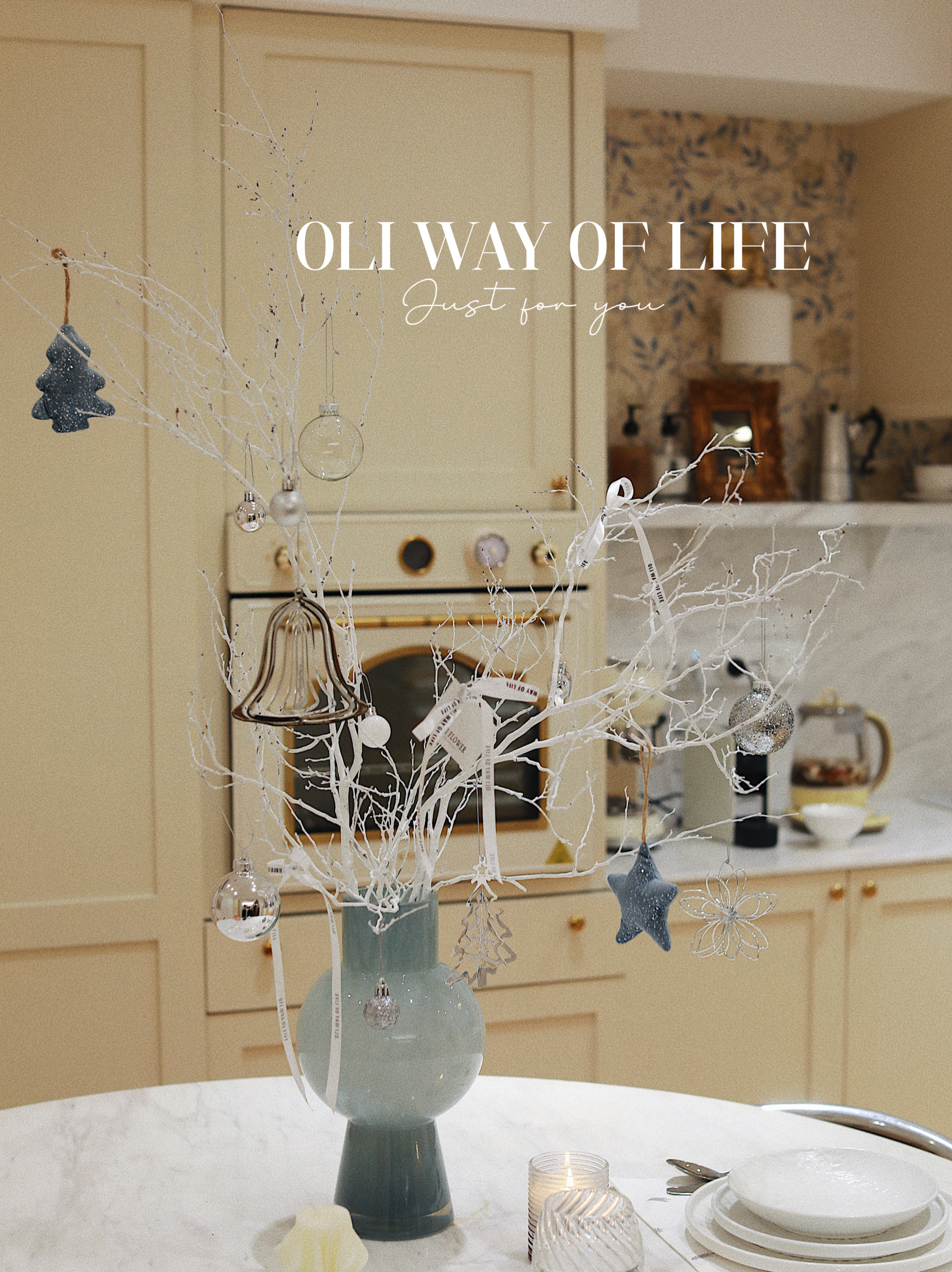 OLI WAY OF LIFE 创意家居 圣诞装饰 氛围感挂饰灰蓝玻璃花瓶