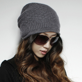 BUJISU羊绒石头纹冬季灰色黑色针织毛线堆堆包头韩版防寒帽子女