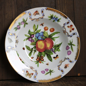 w1962出口欧洲陶瓷油画风水果蝴蝶金边8寸深盘/西餐深盘/装饰盘