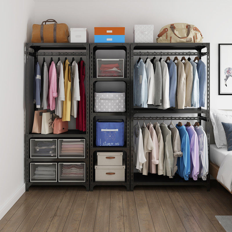 货架置物架多层简易衣柜角钢衣柜挂衣架衣服收纳橱子角铁组装组合