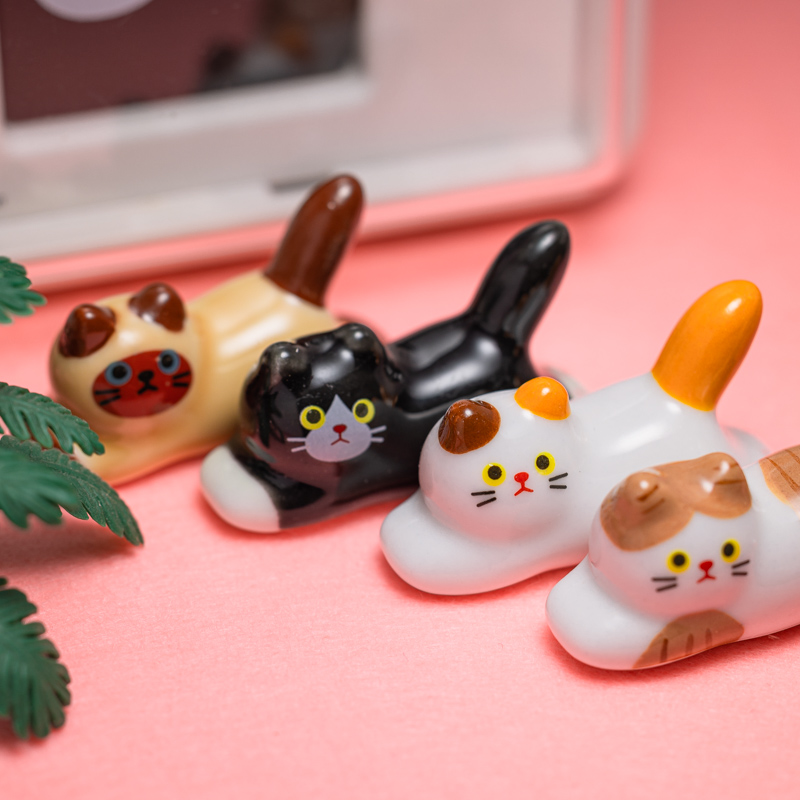 陶瓷家居摆件桌面装饰品工艺品猫咪动物筷架笔托创意可爱四色小喵