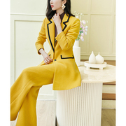 Xinyuquan 2021 autumn and winter new temperament ladies woolen wide-leg suit fashion wool coat women's pants two-piece set