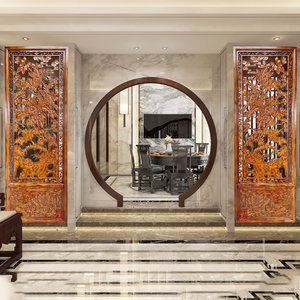 东阳木雕电视背景墙中式客厅图片