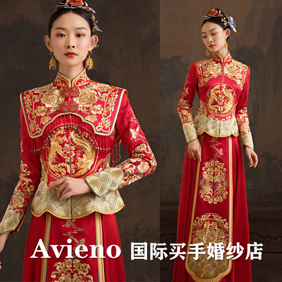 出租高定手工刺绣天玺中式嫁衣礼服2021新款结婚汉服新娘秀禾嫁衣