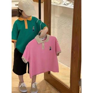 波拉韩国童装男女童短袖T恤衫夏季新款韩版宽松上衣儿童Polo衫
