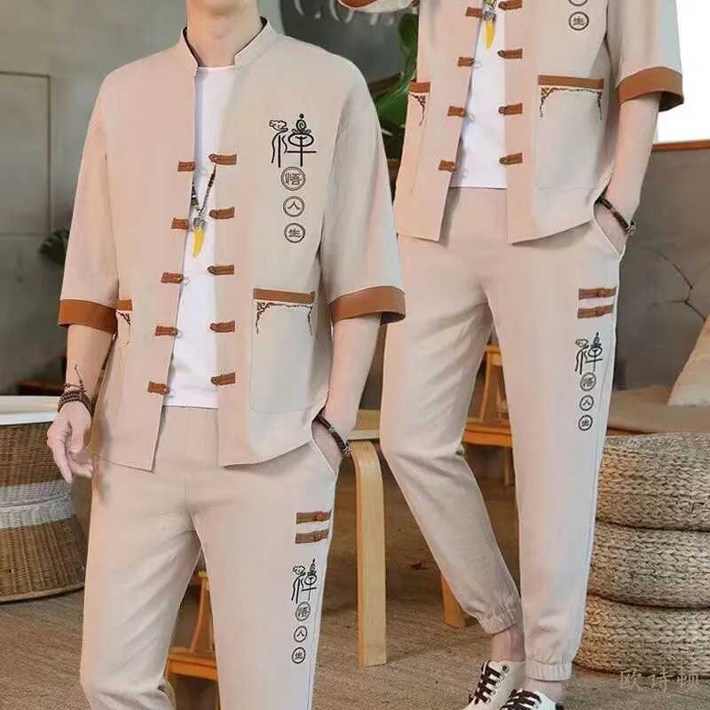 夏季套装男士短袖T恤开衫2024民族风新中式唐装休闲中国风外
