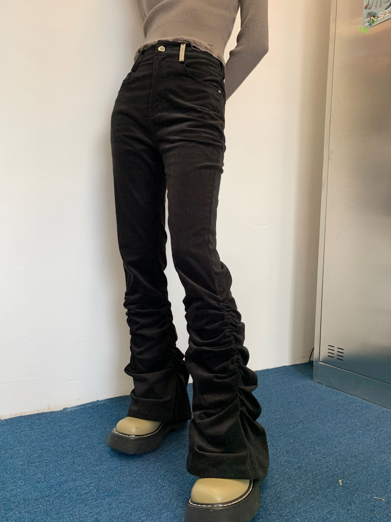 viapitti官方授权秋季新款修身长腿显瘦灯芯绒裤脚堆堆阔腿裤