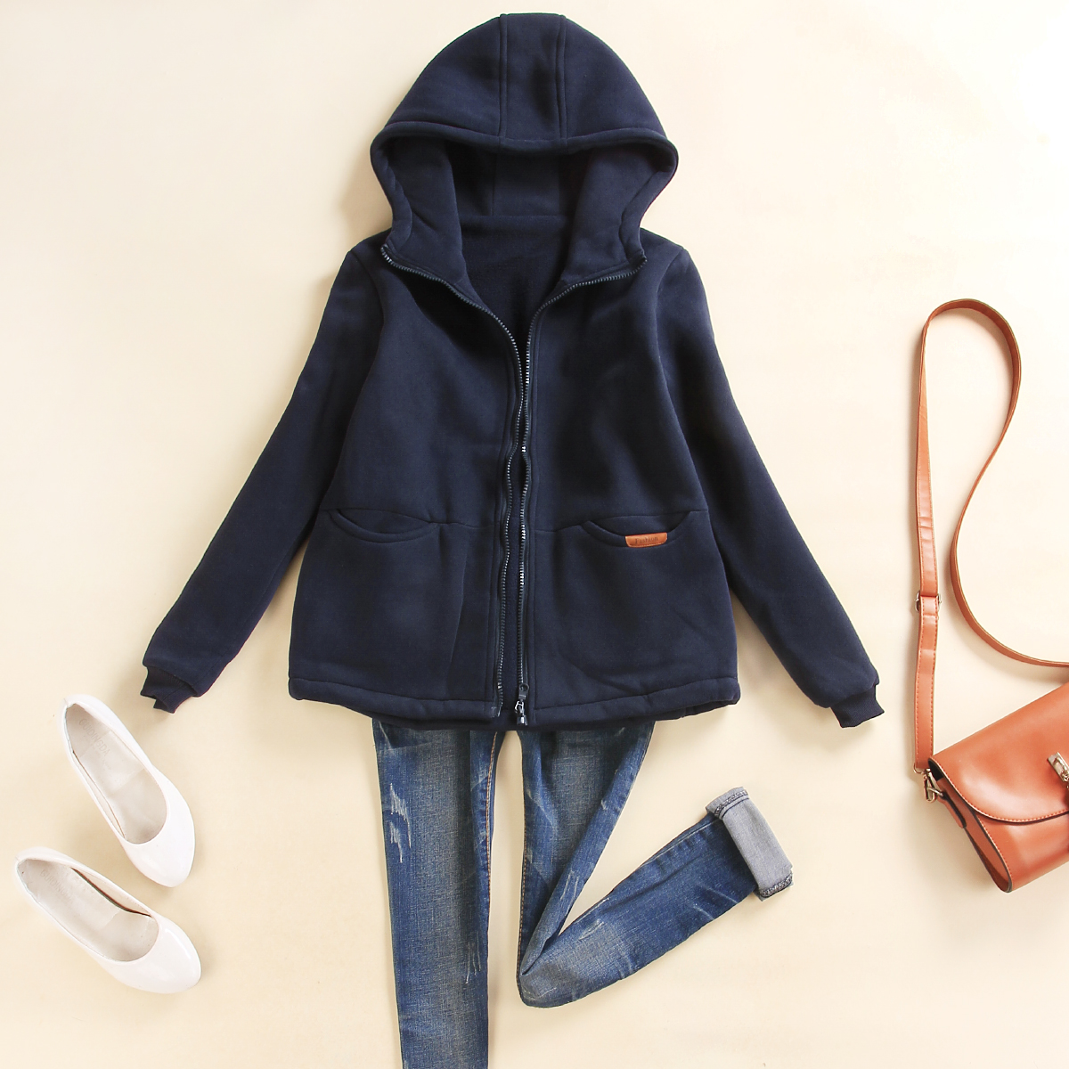 春秋装加绒小外套女长袖新款韩版时尚休闲加厚连帽保暖卫衣女上衣