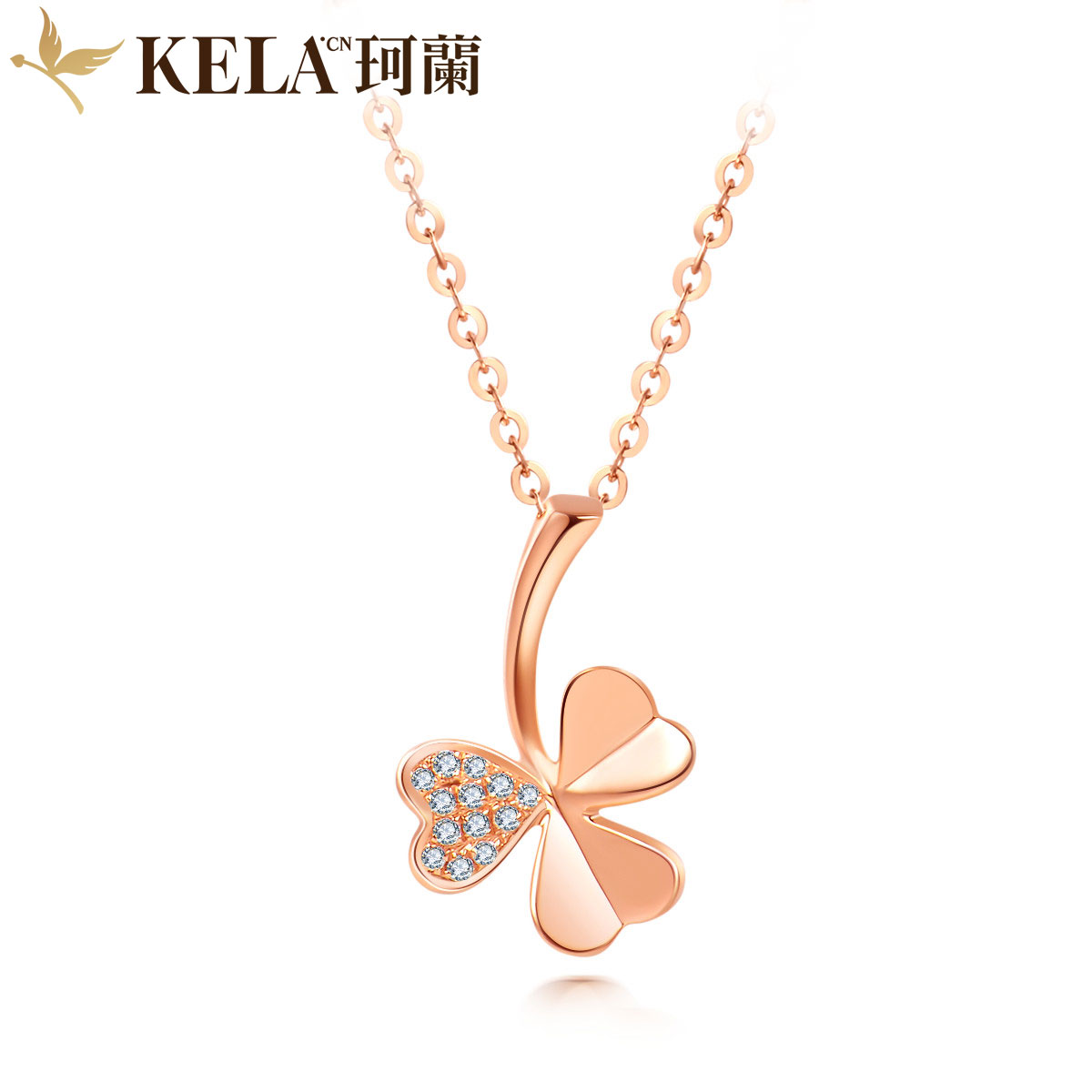 18k玫瑰金三叶草项链