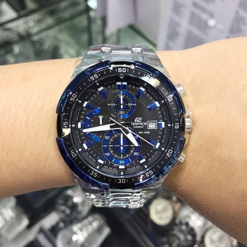 卡西欧手表男大表盘赛车三眼机械计时运动防水钢带石英表efr539d