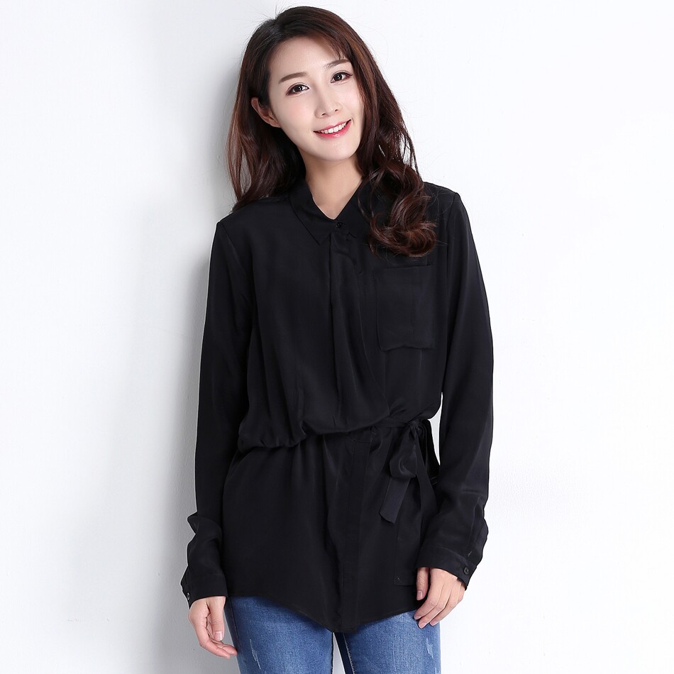 晴天街-我的省钱街 女装 春夏真丝纯色双绉小立领系上衣带100桑蚕丝