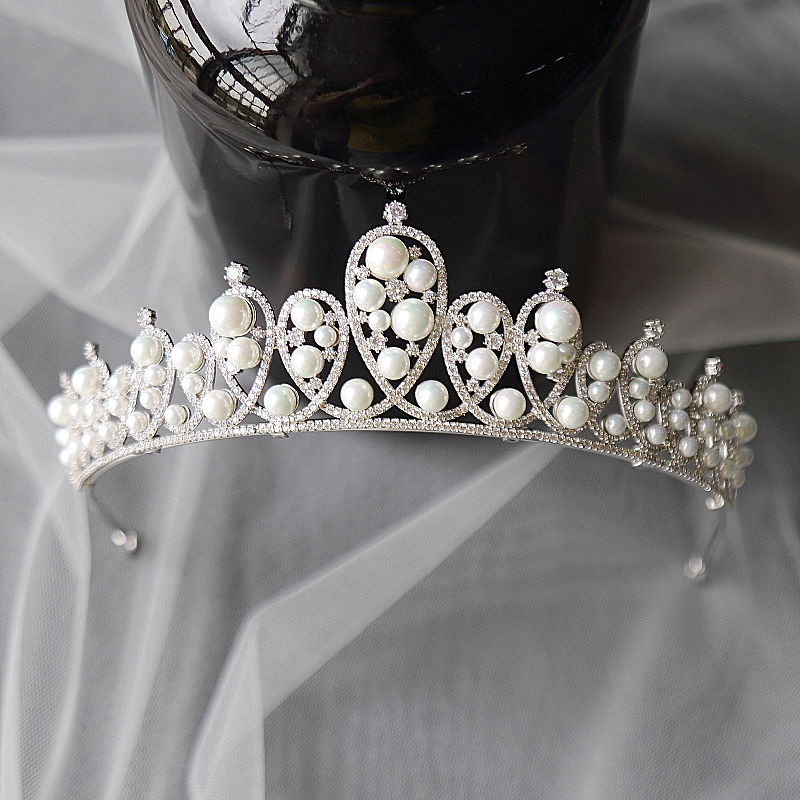 华丽复古锆石微镶贝壳珍珠新娘结婚皇冠公主头饰婚纱礼服配饰饰品