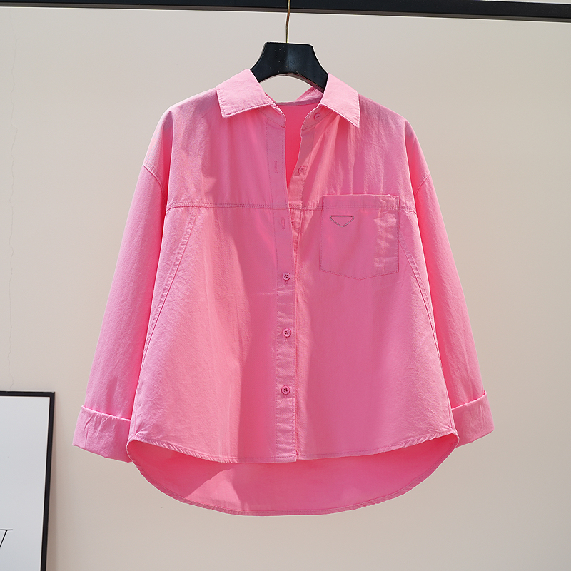玫粉色棉衬衫女设计感宽松长袖休闲衬衣2024新品时尚百搭显瘦上衣