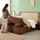 全实木床黑胡桃木双人床1.5米1.8米储物高箱床气压床北欧婚床真皮