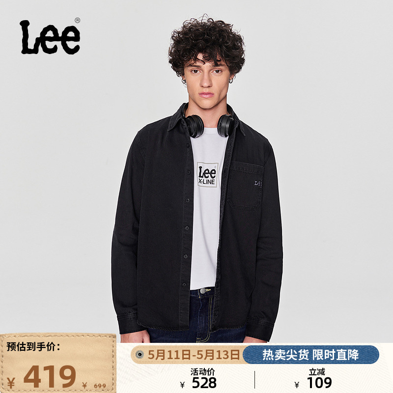 Lee24春夏新品标准版刺绣Logo男翻领牛仔衬衫休闲潮LMT0081064MS