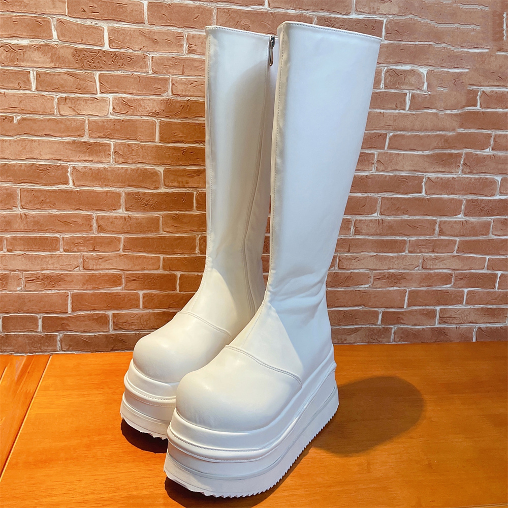 舒淼家白色马丁靴女2021年秋冬新款显瘦英伦风厚底高筒骑士长筒靴
