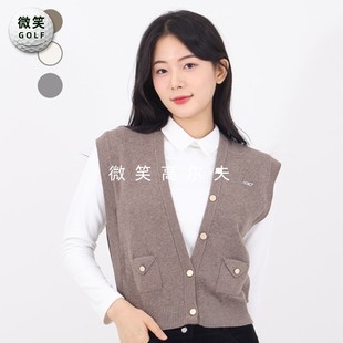 特价2023秋季新款韩国代购大V领叠穿高尔夫球服女士针织马甲GOLF