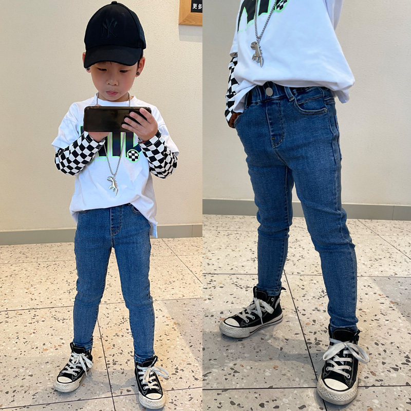 男童牛仔紧身裤子小脚修身弹力2022春季新款宝宝小中大潮儿童长裤