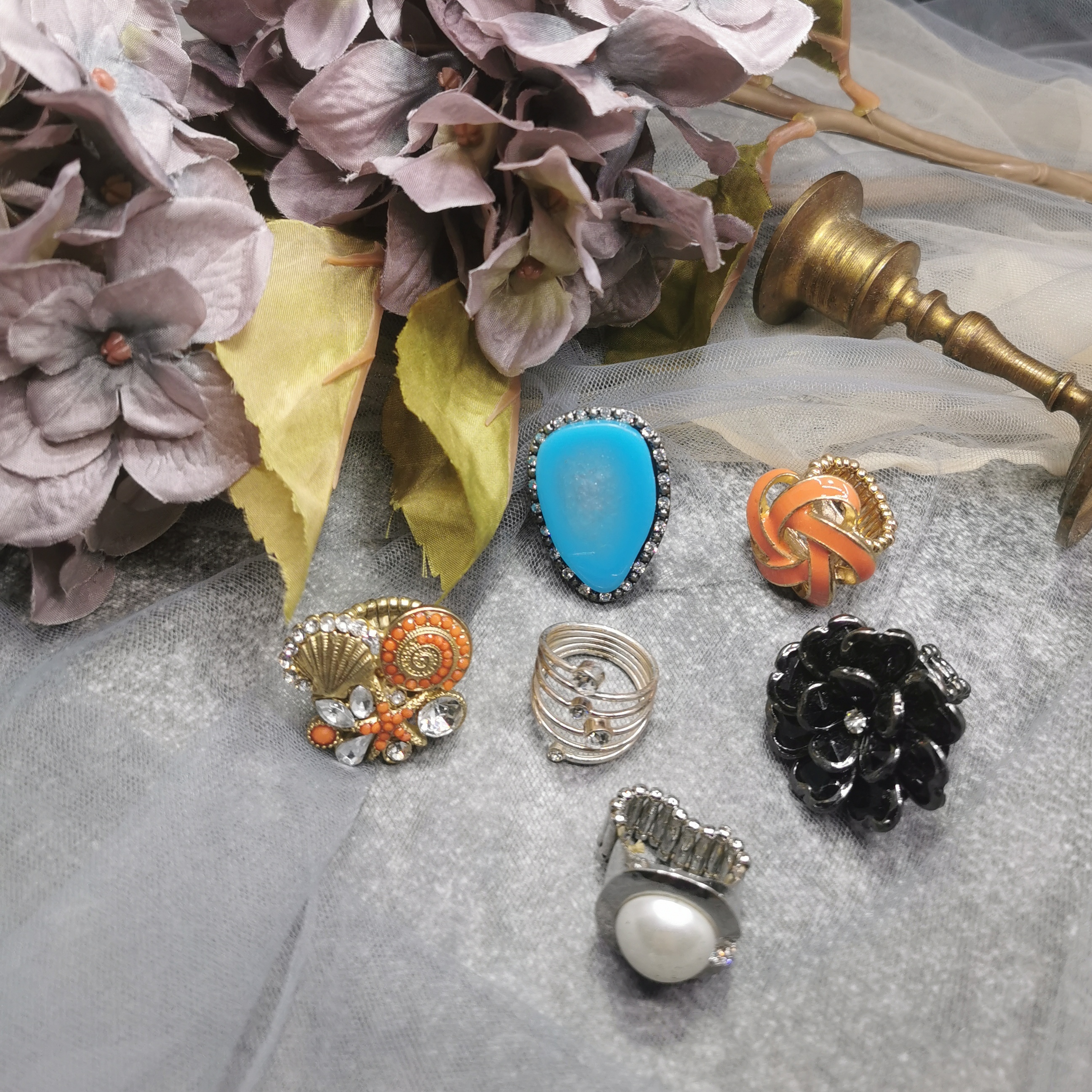 日本海外欧洲回流vintage中古仿宝石琉璃夸张奢华戒指指环孤品