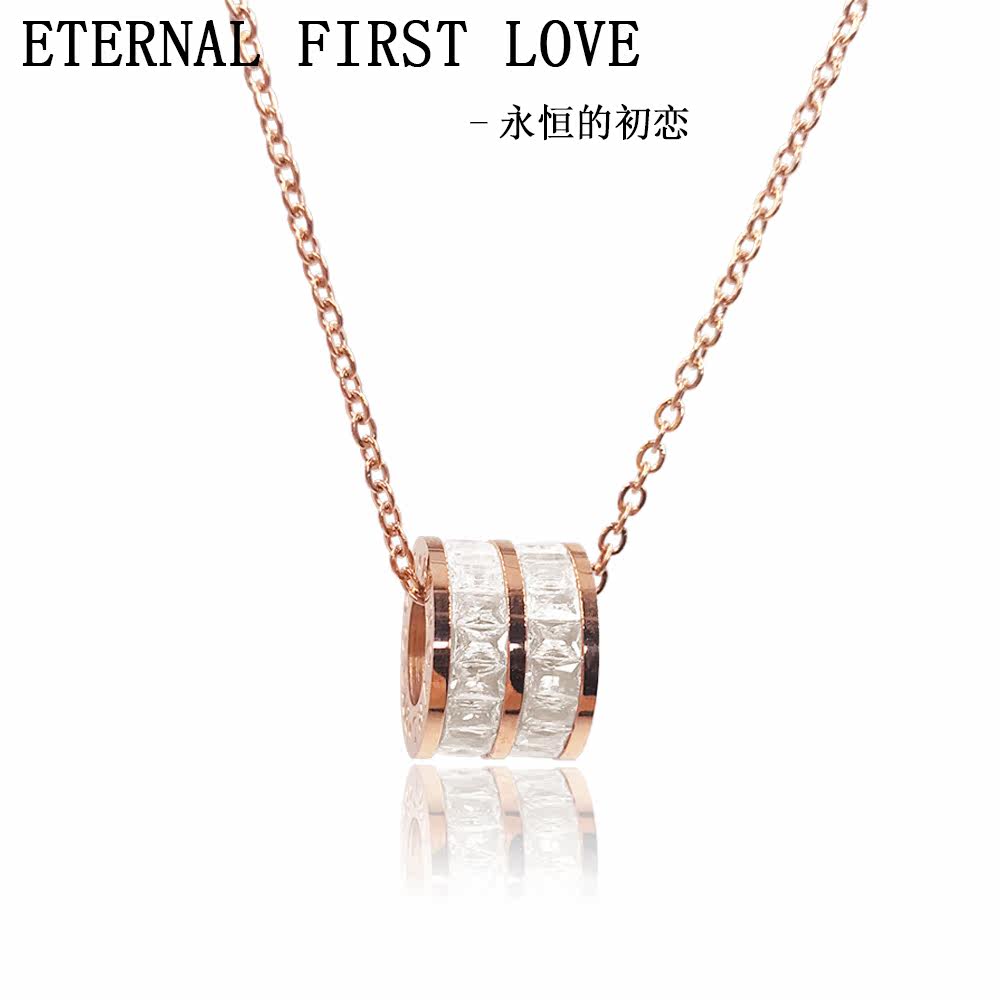 热销水晶项链时尚_eternal first love气质时尚百搭双水晶滚筒镀18k