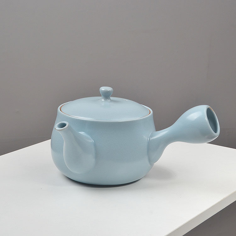 汝窑陶瓷茶壶餐厅酒店饭店家用大号侧把单壶带过滤网凉水壶700ml