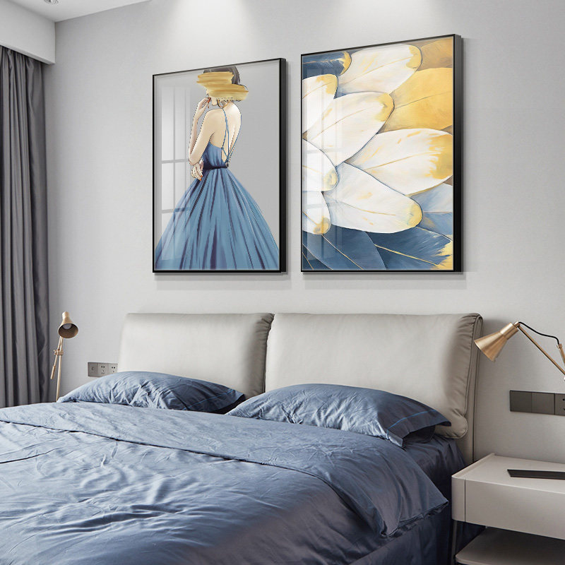 2021年新款卧室床头装饰画温馨主卧房间挂画现代轻奢美女两联壁画