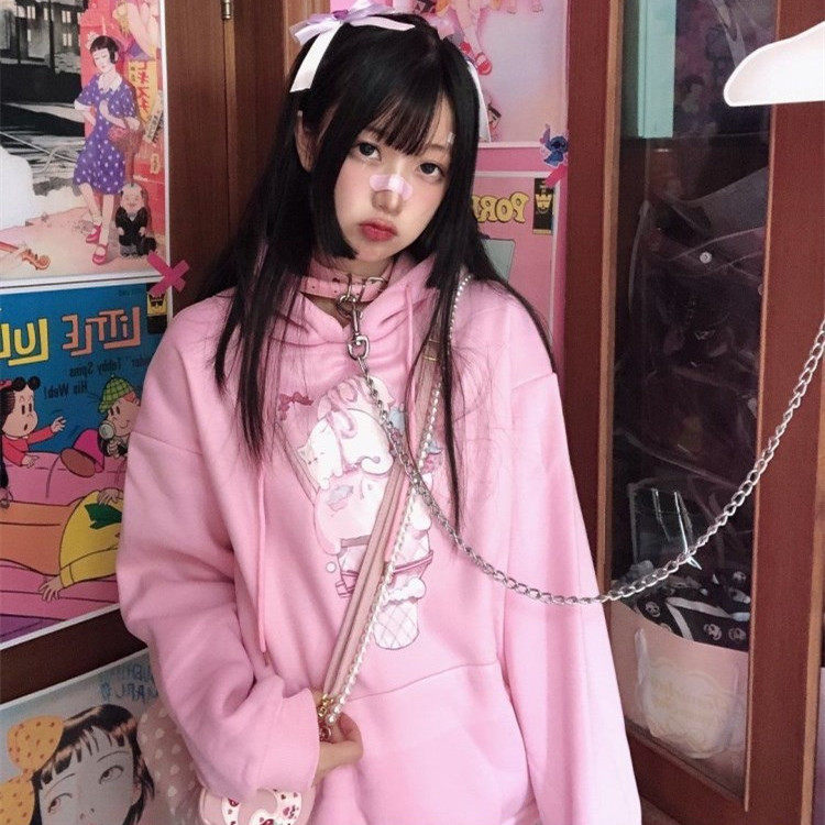 可爱粉_洛丽塔原创日系软妹少女心美少女战士月野兔加绒粉色卫衣外套