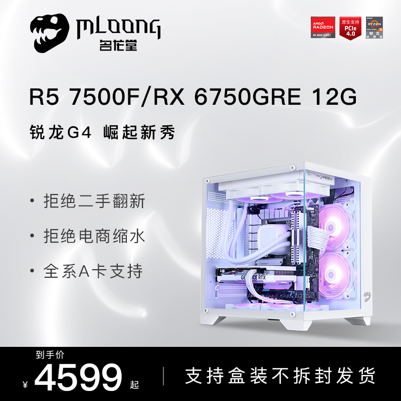 名龙堂AMD R5 7500F/RX 7700XT/6750GRE/6650XT 3A电脑主机高配台式电竞游戏型DIY组装机直播全套网吧整机