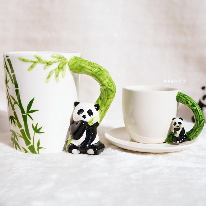 包邮 英国外单puckator陶瓷马克杯熊猫吃竹子造型咖啡杯茶杯水杯子