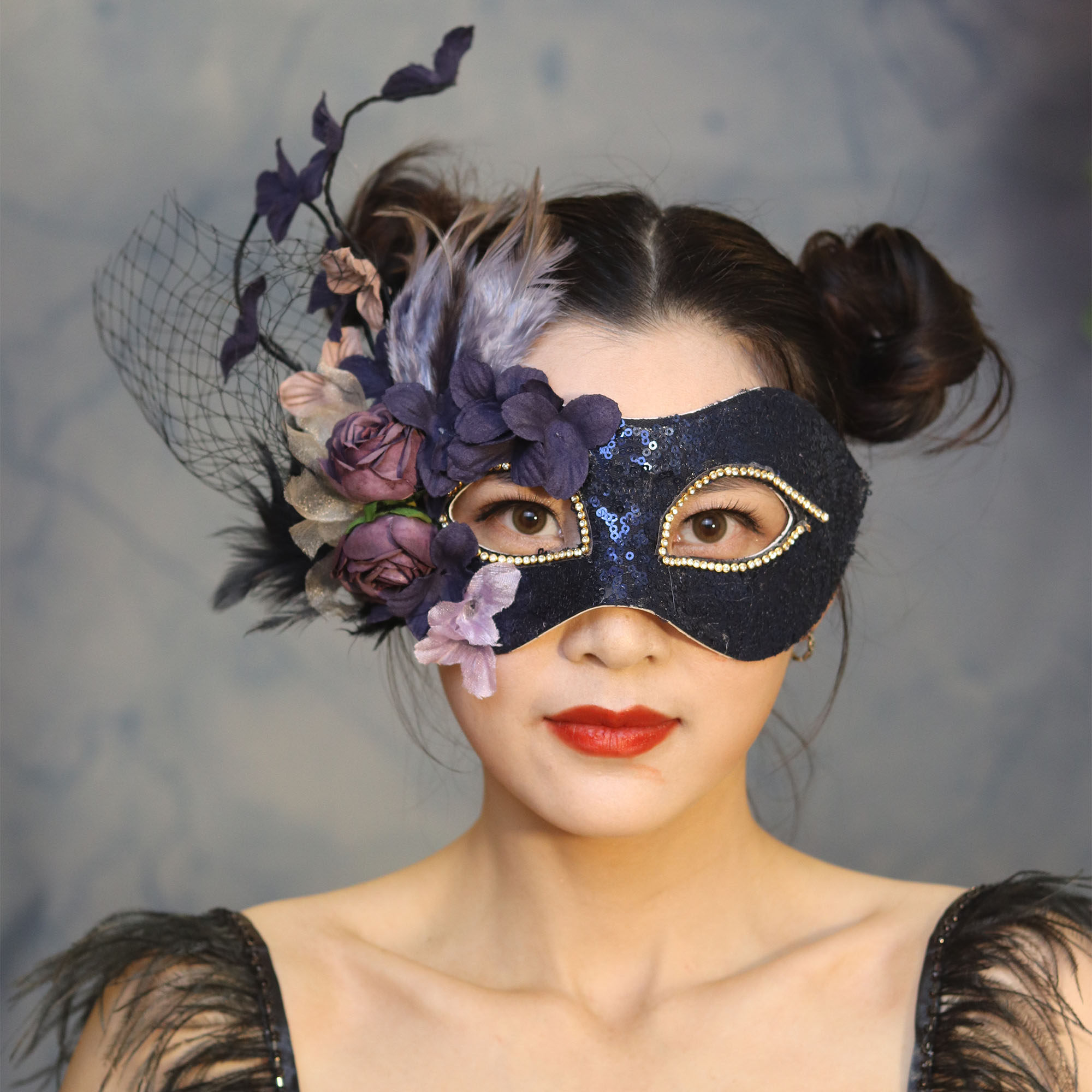 百变风情重工彩钻精致神秘紫色万圣节圣诞节假面舞会派对面具