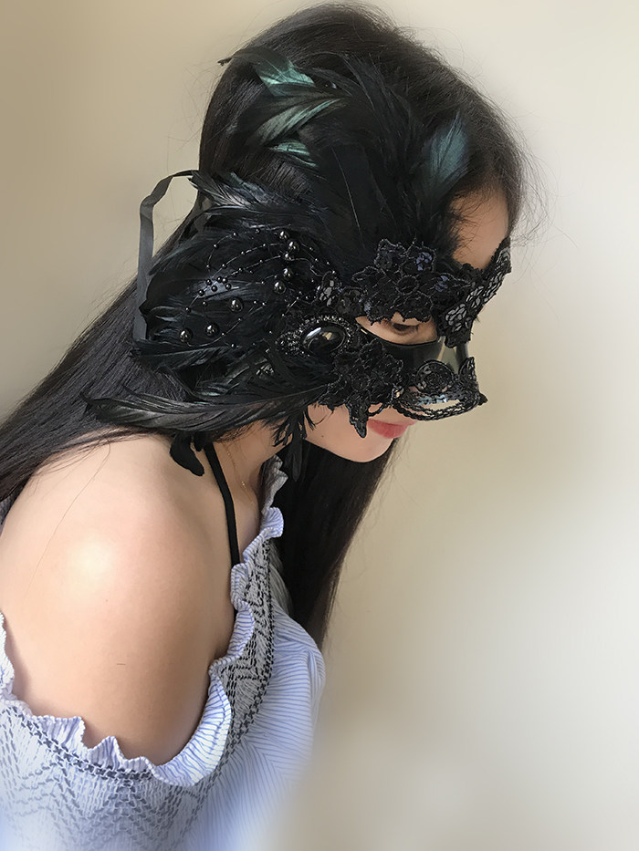 威尼斯夸张黑天鹅羽毛蕾丝面具 化妆舞会面具 华丽时尚派对面具