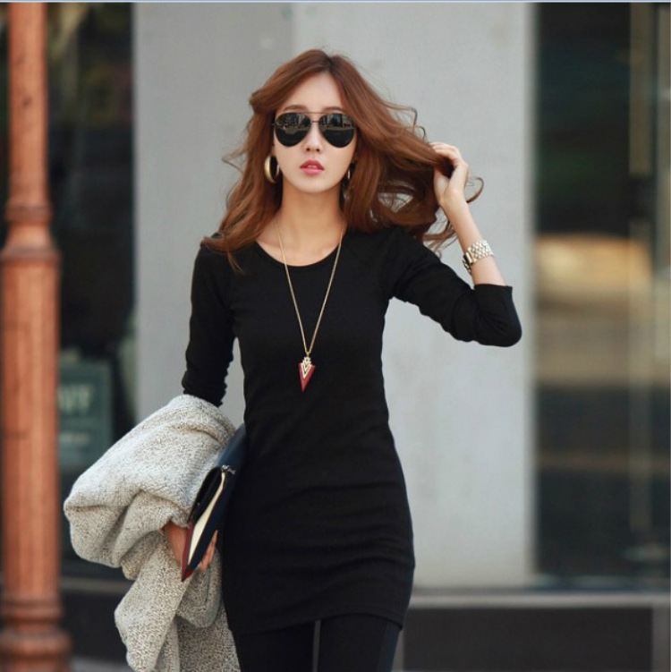 2019 Autumn and winter Women's wear Korean Edition T-shirt Long sleeve Self cultivation Base coat sexy Package hip Solid Dress T-shirtsin the Women's clothing/Boutique , T-shirt category - from Buy2taobao.com to provide professional Taobao agent buy service